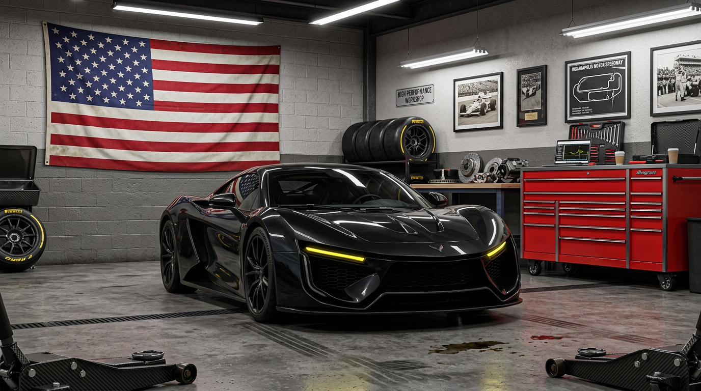 High-performance engine bay with carbon fiber and polished aluminum