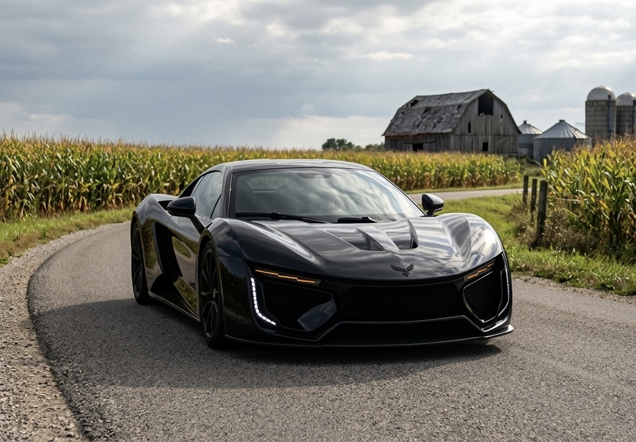 Automotive design studio with concept car clay model