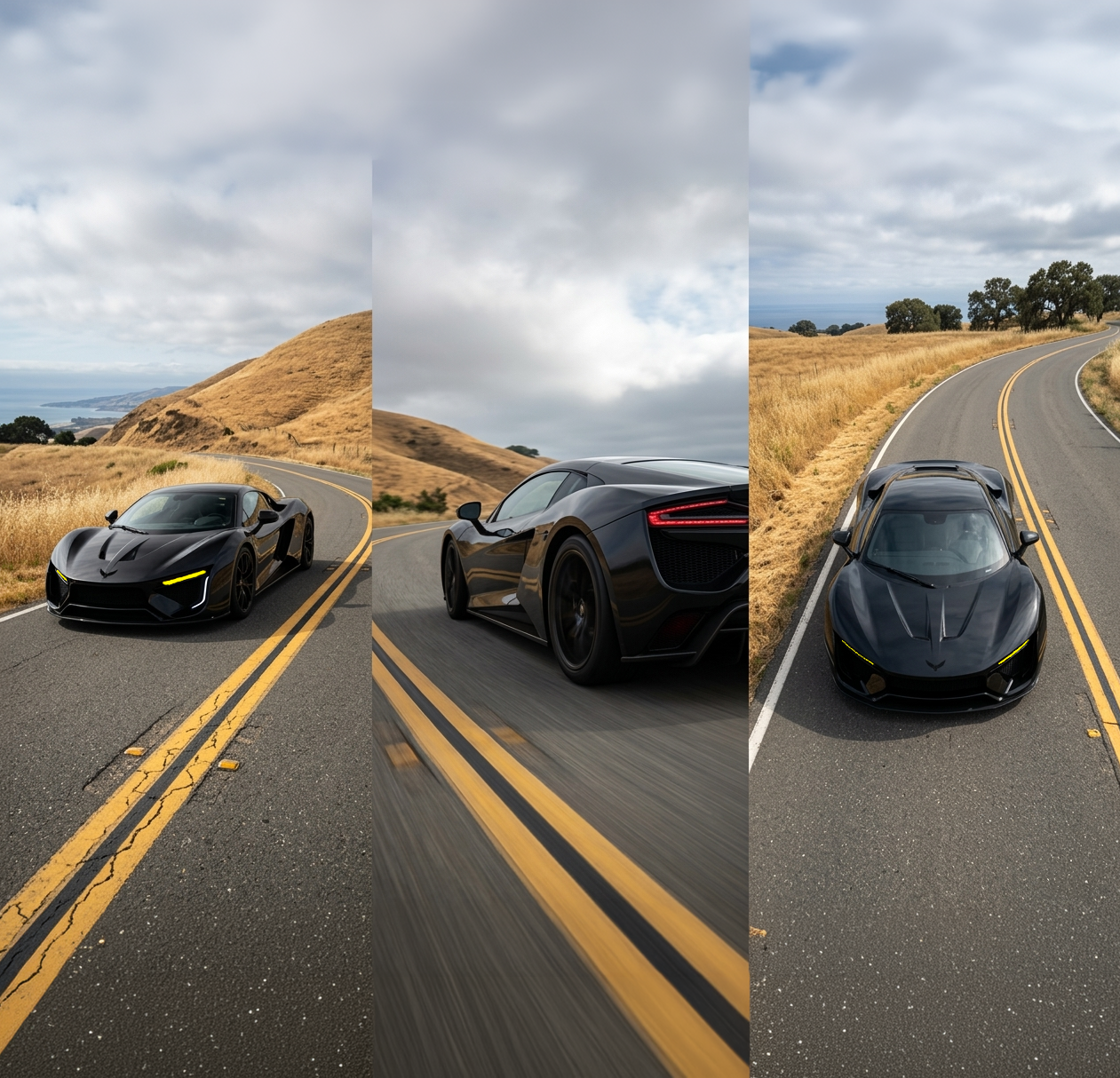 Premium sports car cockpit interior with ambient lighting at night